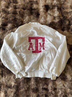 White Texas A&M Bomber Jacket with Maroon Logo